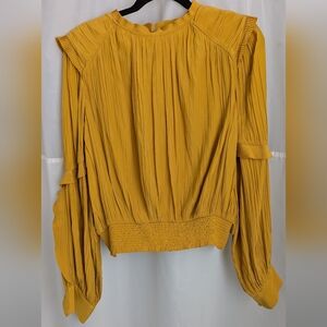 Joie Paityn Blouse Ruffle & Pleated Blouse Goldenrod Yellow, Smocked Waist